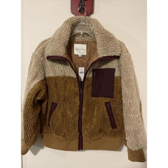 American Eagle Outfitters Jackets & Blazers - American Eagle Womens Medium Brown Full-Zip Stylish Sherpa Coat NEW! MZZ1